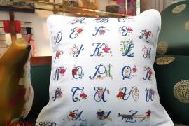 Cushion cover - hand embroidered with ABC letters